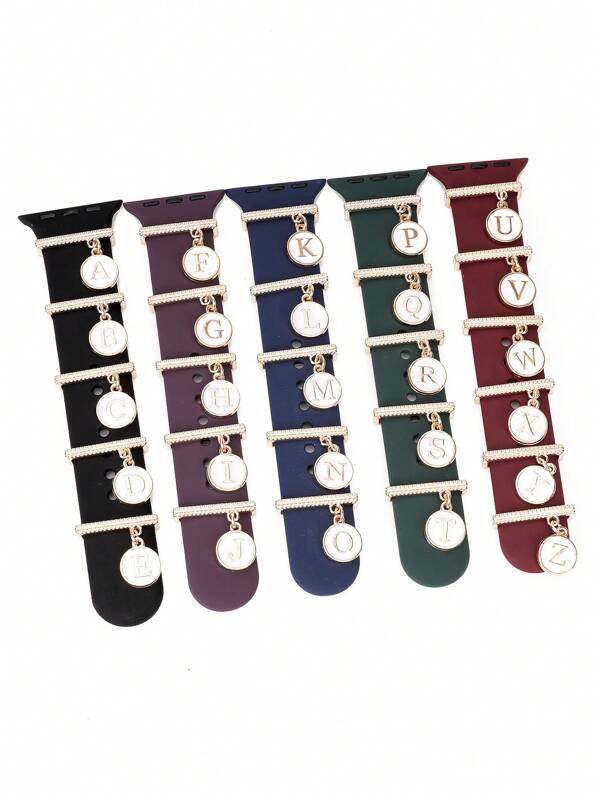 White Round Simple 26 Letters Charm Pendant Apple Watch Strap Accessories Alphabet Decoration Ring - 1 PC As A Gift For Students Returning To School