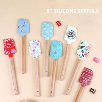 1 pièce Spatule en silicone grattoir à crème avec poignée en bois, outil de pâtisserie pour étaler la pâte à gâteau, thème de Noël