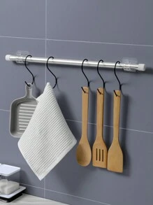 2pcs Curtain Rod Hook, Wall-Mounted Adhesive Support Bracket With Clips For Door Curtains, Telescopic Rod With Sticky Hooks - Clear - View 5