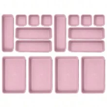16 PCS Plastic Drawer Organizer Bins, Desk And Bathroom Drawer Organizer Trays, Vanity Storage Bins For Makeup, Jewelry, Utensils, Gadgets, Junk, Kitchen, Bedroom, Bathroom And Office Halloween Decorations Halloween Costumes Autumn Decor Festival Decor Back To School Dormitory Storage - Purple - View 1