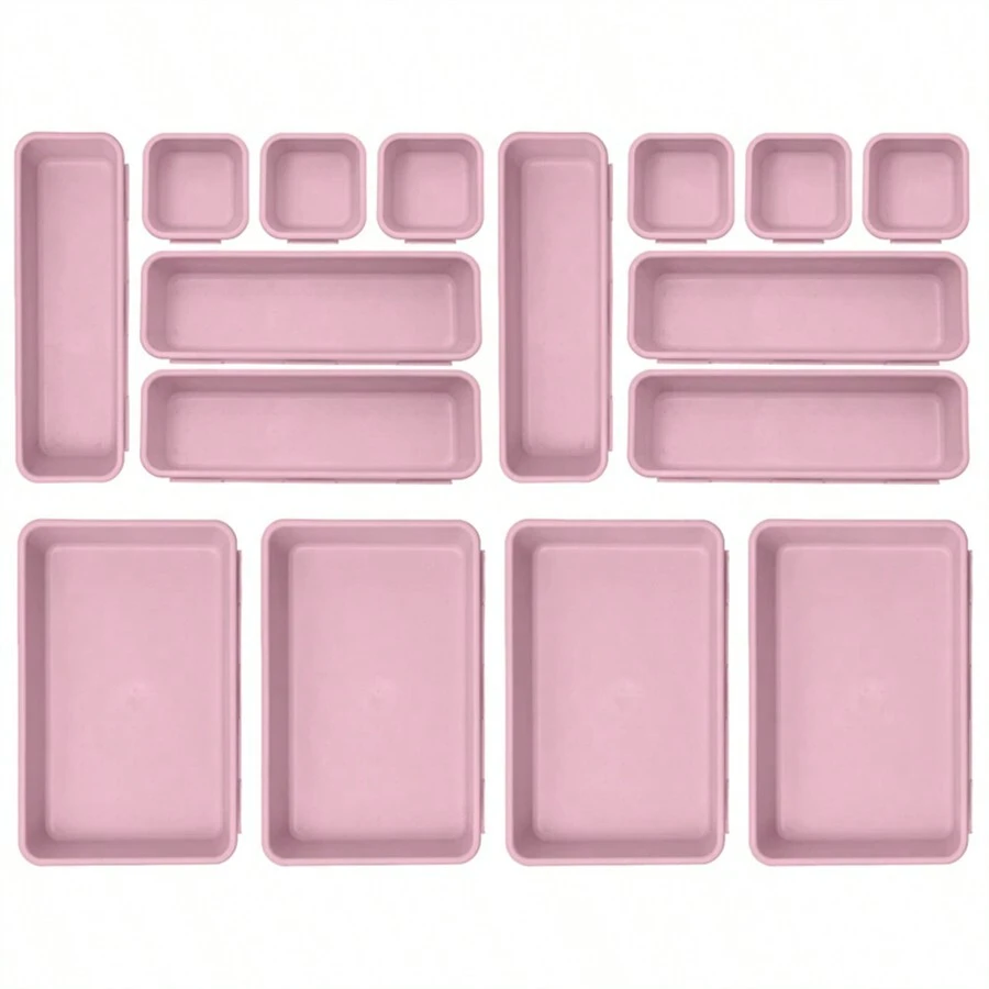 16 PCS Plastic Drawer Organizer Bins, Desk And Bathroom Drawer Organizer Trays, Vanity Storage Bins For Makeup, Jewelry, Utensils, Gadgets, Junk, Kitchen, Bedroom, Bathroom And Office Halloween Decorations Halloween Costumes Autumn Decor Festival Decor Back To School Dormitory Storage - Purple - View 1