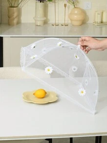 1pc Simple Foldable Square-Shaped Mesh Food Cover With 3D Flower Pattern, To Prevent Flies And Dust,Kitchen,Summer Beach Party,Food,Camping,Organizer,Room Decor,Kitchen Items.