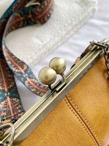 Simple Plain Embroidered Shell Bag Large Capacity Pocket Purse Stylish Chain Iron Clip Slant Span Shoulder Mobile Bag - Black - View 10