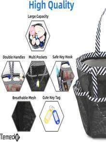 Mesh Shower Caddy Portable For College Dorm Room Essentials With 8 Pockets, Hanging Shower Caddy Dorm Basket, Quick Dry Shower Bag For Bathroom Toiletry Bags Summer Travel Essentials For Beach Vacation Holiday School Supplies Dorm Essentials Back To School - Multicolor - View 7