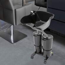 洗发盆电动泵，便携式移动洗发盆深水槽和沙龙水槽，配有 2 个水箱，可调节高度洗发水槽，配有泵和脚踏板和刹车，重返学校 - 黑色 - 查看 6