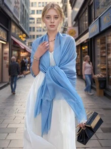 Pañuelo/hijab/pañuelo de cuatro caras impreso con hilo dorado/plateado, accesorio de playa para invierno y otoño - Multicolor - Ver 7