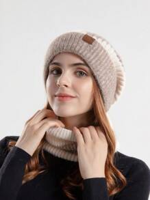 JOYLORD Damen 2-teiliges Hut- und Schal-Set / Einzelner Hut / Zweifarbige, dicke, warme, ohrenschützende gestrickte Mütze, Herbst/Winter