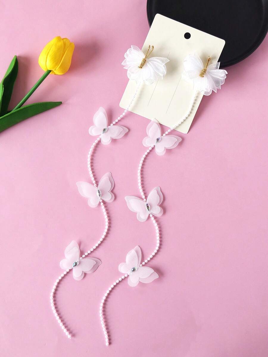 2pcs Fashionable Bowknot & Rhinestone Hair Clips For Girls - White - View 1