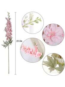 6入組翠雀花人造花絲質花海棠花33.5英寸長莖人造花，適用於高花瓶家庭花園佈置裝飾 - 粉色 - 查看 2