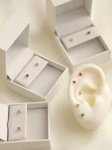 1pair Hypoallergenic S925 Sterling Silver Gold Butterfly 12 Birthstone Decor Stud Earrings For Women Girls