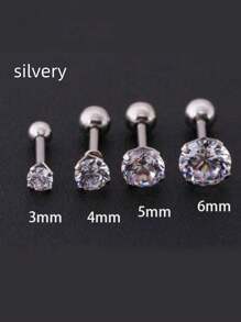 4pcs Crystal & Set Stainless Steel 4 Prongs Ear Studs And Titanium Steel Screw Back Ear Bone Studs