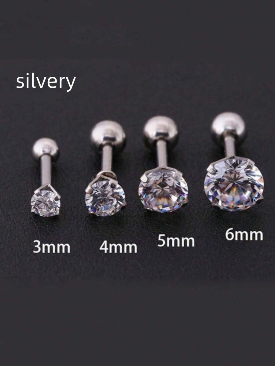 4pcs Crystal & Set Stainless Steel 4 Prongs Ear Studs And Titanium Steel Screw Back Ear Bone Studs