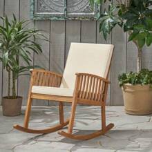 Rocking Chair With Cushions, Solid Acacia Wood Veneer