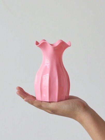 1pc Ceramic Look Plastic Vase Wit Unbreakable Tulips Roses Flowers Home Living Room, Tafel Birthday Graduation Back To School Room Supplies Flower Glass view 5