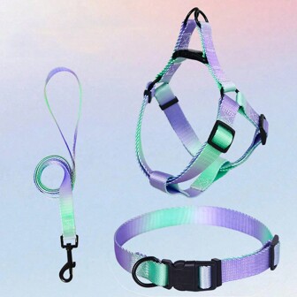 1 Set Gradient Pet Chest Back Strap & Leash For Outdoor Walking, Anti-Escape Dog Collar, Suitable For Medium & Large Dogs,  3pcs