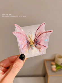 1pc Movable Butterfly Hairclip, Floral Girls Hair Accessories Princess Hair Ornament, Suitable For Daily Use