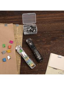 2 Pcs Transparent Push Clips, 50 Clips, Small Push-Clip Type, Staple-Free Stapler. Suitable For Students And Office Use In Organizing And Binding Documents And Materials. - Multicolor - View 4