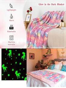 可愛的鬼火絨布獨角獸柔軟床被/沙發毯/戶外毯，絕佳禮物/生日禮物 - 彩色 - 查看 7