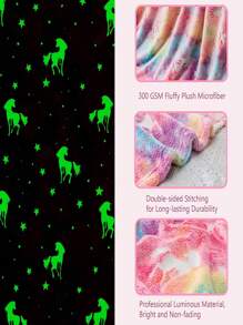 可愛的鬼火絨布獨角獸柔軟床被/沙發毯/戶外毯，絕佳禮物/生日禮物 - 彩色 - 查看 5