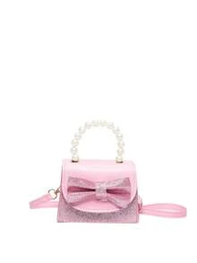 女士时尚百搭包包，设计简洁优雅，配有仿珍珠链带，可肩背/斜挎/手持，情人节 - 粉色 - 查看 3