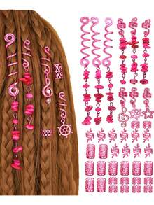 10 件装辫子发饰，天然彩色水晶石辫子发饰金属发饰辫子螺旋袖口环，适合女性狂欢节发型装饰，热粉色万圣节 - 彩色 - 查看 1
