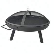 29 Inch Fire Pit Portable Folding Steel Fire Bowl Garden Treasures Fire Pit For Outside Fireplace With Spark Screen, BBQ Grill & Log Grate For Patio Backyard Camping Bonfire - Black-29 inches - View 2