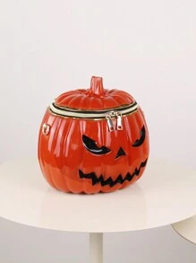 2024 Latest Halloween Pumpkin Bag, Uncommon Design Creative Circular Concave Shape Crossbody Bag For Women, Large Capacity Vintage Silver/Gold Shoulder Bag For Moto Girls And Y2K Fashion, Halloween Purse, Perfect For Fancy Party Halloween Fashion & Gothic Fashion - Orange - View 9