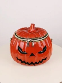 2024 Latest Halloween Pumpkin Bag, Uncommon Design Creative Circular Concave Shape Crossbody Bag For Women, Large Capacity Vintage Silver/Gold Shoulder Bag For Moto Girls And Y2K Fashion, Halloween Purse, Perfect For Fancy Party Halloween Fashion & Gothic Fashion - Orange - View 6