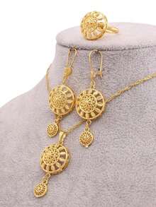 African Jewellery Sets Necklace Earrings Rings Set Gold Plated Jewelry Sets For Women Dubai Wedding Bridal Gifts - Gold - View 15
