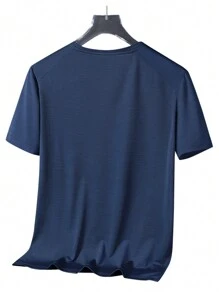 Camiseta de estilo novio para hombres de secado rápido, camiseta deportiva de manga corta de seda de hielo y cuello redondo elástico y absorbente del sudor, 1 pieza, ideal para entrenamiento físico, correr, ropa de secado rápido