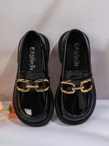 兒童平底鞋/女孩時尚校園風可愛實色軟底平底鞋/透氣輕量化裝鞋/適合派對和學生校園穿著 - 黑色 - 查看 5