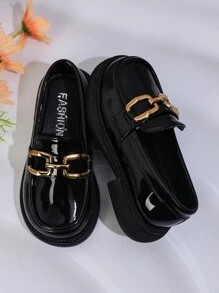 兒童平底鞋/女孩時尚校園風可愛實色軟底平底鞋/透氣輕量化裝鞋/適合派對和學生校園穿著 - 黑色 - 查看 4