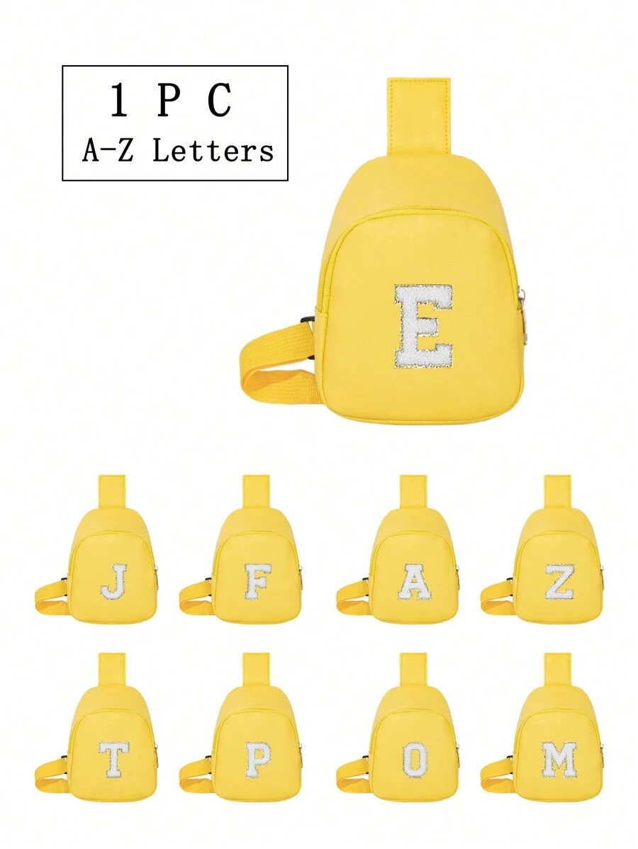 1個韻味可愛的女士斜肩袋，印有字母印花，適用於日常、戶外、旅行、徒步旅行，方便攜帶，適合作為禮物 - 黃色 - 查看 1