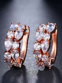 1對華麗的蒙娜麗莎白色立方氧化鋯鑲嵌優雅時尚圓形裝飾耳環，為女性提供豪華派對珠寶