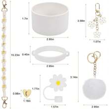 7pcs Cup Accessories Set Compatible With StanleyCup 30 Oz 40 Oz Include 1 Pc Water Bottle Handle Strap 1 Pc Silicone Straw Cover 1 Pc Silicone Cup Boot 2 Pcs Charms Accessories - White - View 3
