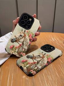 WeiMi 1 件个性化花卉油画风格白马优雅图案防摔软硅胶手机壳，兼容 并兼容三星 15/15PLUS/15PRO/15PROMAX - 彩色 - 查看 2