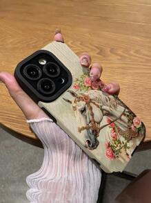 WeiMi 1 件个性化花卉油画风格白马优雅图案防摔软硅胶手机壳，兼容 并兼容三星 15/15PLUS/15PRO/15PROMAX - 彩色 - 查看 5