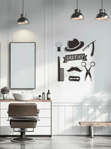 Decoración rústica de barbería: Calcomanías de pared de barbería, pegatinas de pared inspiradas en la naturaleza para salón de belleza, letreros de barbería murales removibles de vinilo para acentos de pared de salón de belleza, estética de barbería retro - Multicolor - Ver 5