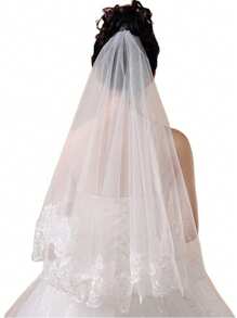 1pc Exquisite Flower Embroidered Bridal Veil Long Veil For Wedding Accessories