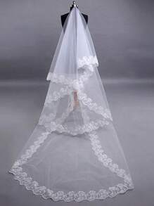 1pc Exquisite Flower Embroidered Bridal Veil Long Veil For Wedding Accessories