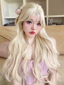 alicegarden 1 Synthetic Heat-Resistant ,Wavy Wigs Gold Wig ,28 Inches Long, Made Of Fiber, Suitable For Daily Use, Natural And Realistic Wig(Excluding Accessories)