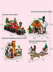 Conjunto de Blocos de Montar 6 em 1 com Papai Noel, Boneco de Neve, Rena, Árvore de Natal, Trenzinho Pequeno, Casa de Natal, Casa de Pão de Mel, Trenó da Rena, Bolo de Natal, Casa de Waffle, Caixa de Música de Árvore de Natal, 14+ anos, Modelo Educativo DIY para Montagem, Decoração de Festa de Natal, Blocos de Montar de Trem, Decorações de Árvore de Natal, Blocos de Montar de Carros - Multicolorido - Visão 8