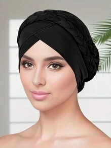 1 Peça Lenço Feminino Liso ou Multicolorido Novo para Primavera e Outono, com dois Bonés Trançados de Leite de Seda Únicos de Cor Única, Touca de Cabelo Turbante