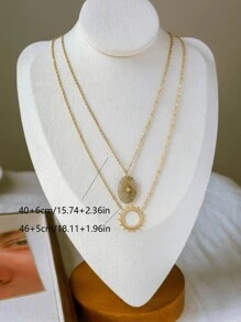 YUZENG 1 件防水 14k 镀金不锈钢法式优雅风格宝石太阳吊坠多层项链女士 - 金黃色 - 查看 7