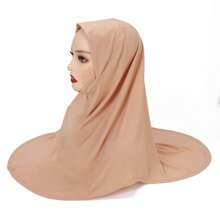 1pc Instant Hijab, Arab-Style Double-Layered Round Edge Headscarf, Medium Size Undercap, High-Elasticity Yarn, New Pearl-Studded Solid Color Headwrap, Chin-Covering & Easy-To-Wear Headwrap, For Malay And Indonesian