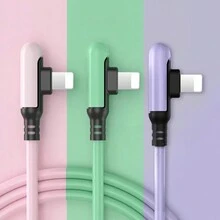 Liquid Soft Adhesive 3A 90 Degree Right Angle Elbow Data Cable Fast USB Data Cable Compatible With Iphone 1413 12 11 10 Pro Charger Kable Liquid Silicone Fast Charging Data Cord - Multicolor - View 2