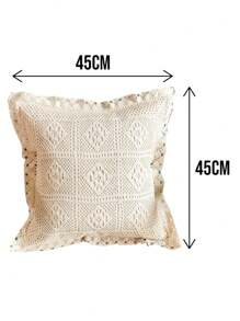 Funda de Cojin Tejida a Crochet Sin Relleno 45x45cm - Beis - Ver 4
