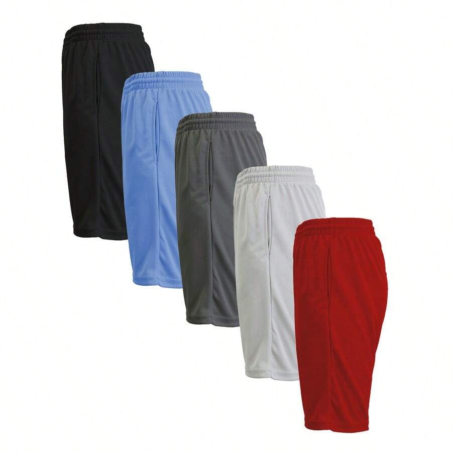 Men's 5-Pack Lightweight Breathable Moisture Wicking Mesh Shorts - 黑色 & 卡羅萊納藍 & 木炭色 & 紅色 & 銀色 - 查看 1