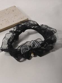 1 dây nịt đùi co giãn màu đen thanh lịch với ngọc trai giả, kẻ sọc và trang trí nơ - màu đen - Xem 3