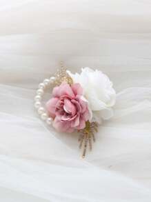 1 Stück wunderschöne rosa & weiße koreanische Braut Handgelenkscorsage, Brautjungfern Hochzeitsfeier Accessoire, hochwertige Braut Gunst, hervorragende Perlen Kette Armband Valentinstag